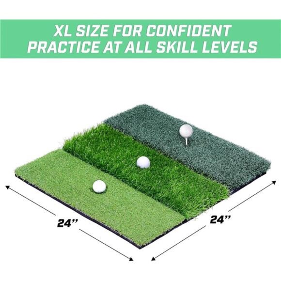 GoSports Tri-Turf XL Golf Practice Hitting Mat - Huge 24 Inch x 24 Inch for - Picture 2 of 7